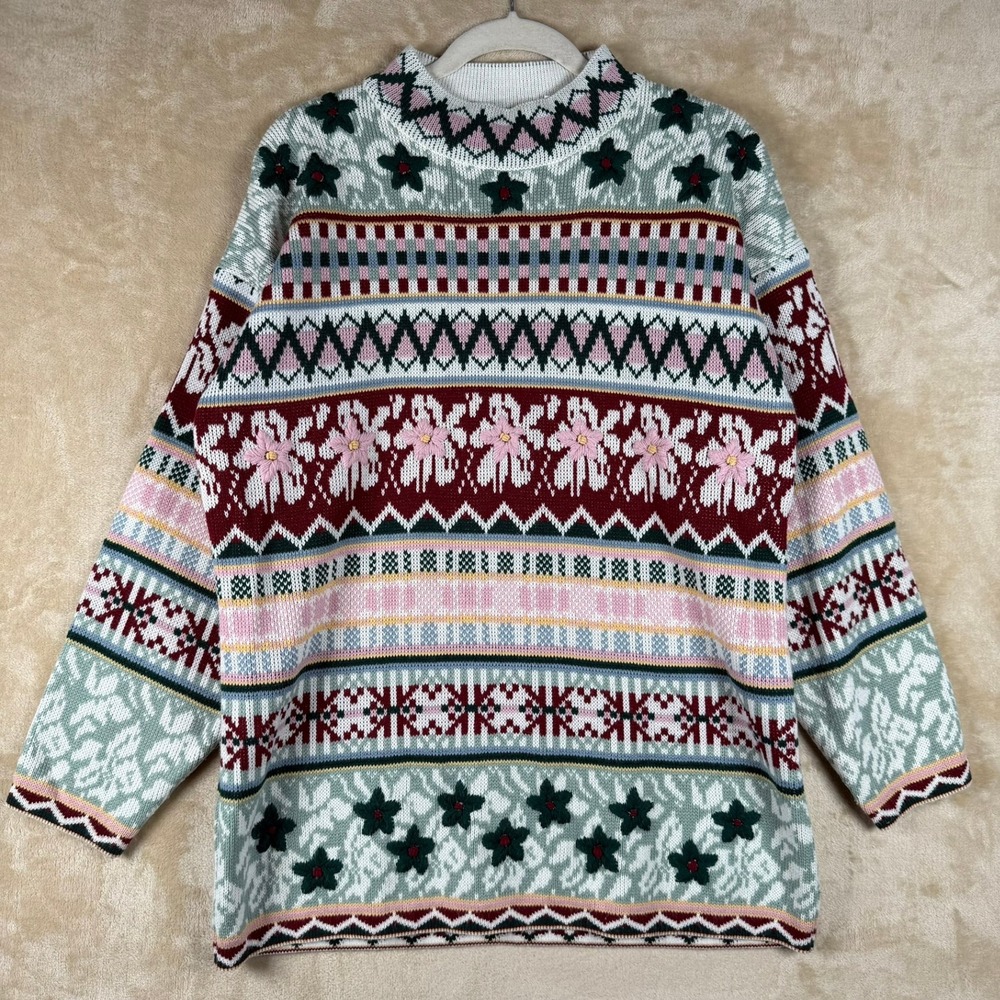 Vintage Middlebrook Park Fair Isle Women Small Floral Embroidered Sweater Nordic